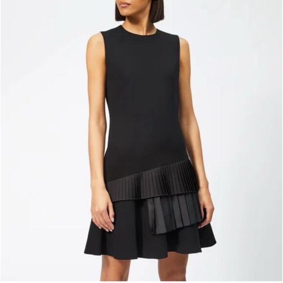 VICTORIA BECKHAM ASYMMETRIC PLEATED TIERED SLEEVELESS CREPE SHIFT DRESS SZ 4 - Picture 1 of 16